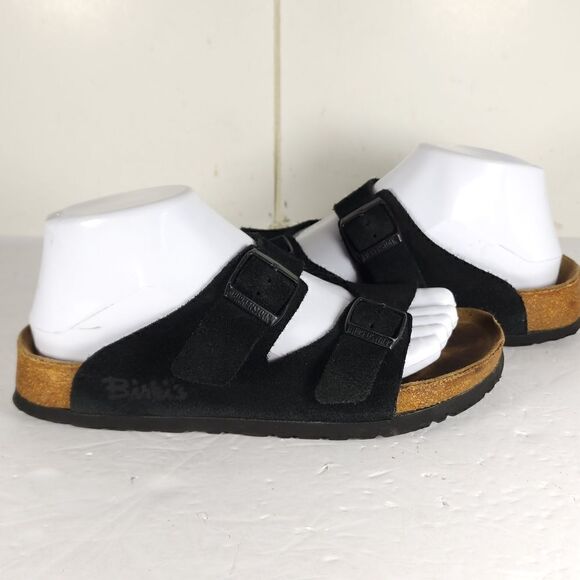 BIRKENSTOCK Birki's Women's Arizona US6 EU37 Black Suede 2 Straps Slide Sandals - Picture 7 of 12